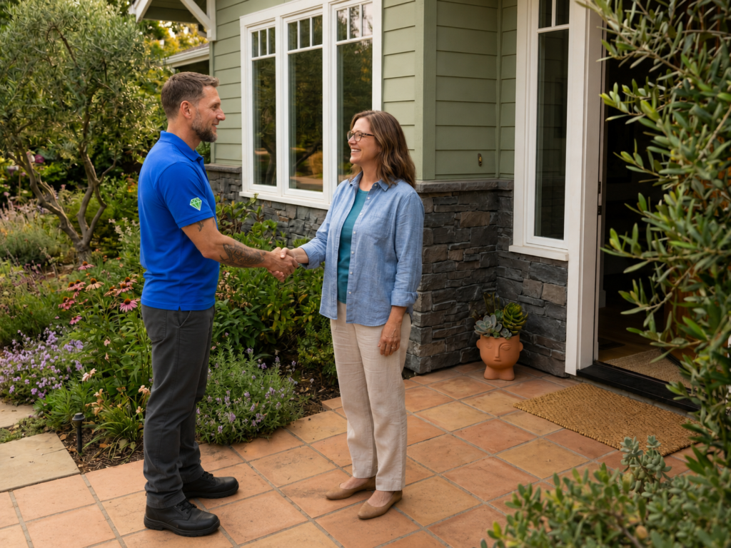 plumber with happy client